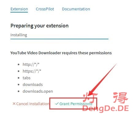 点击“Grant Permissions”允许程序下载视频